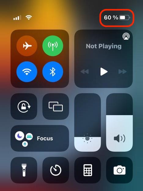 iphone control center battery percentage