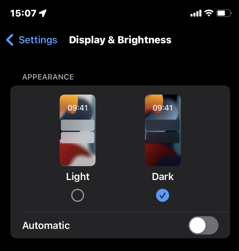 ios display dark mode