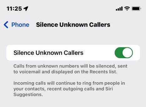 ios enable silence unknown callers