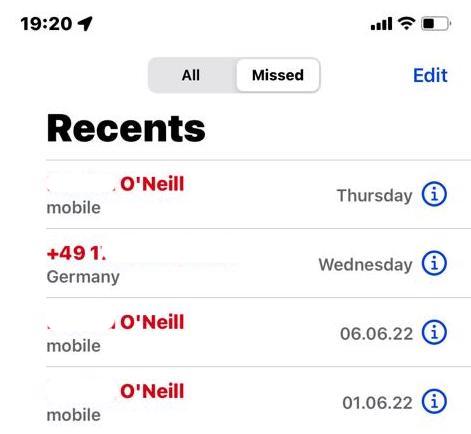 ios recent calls