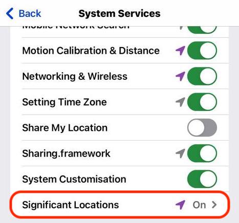 ios settings significant locations history