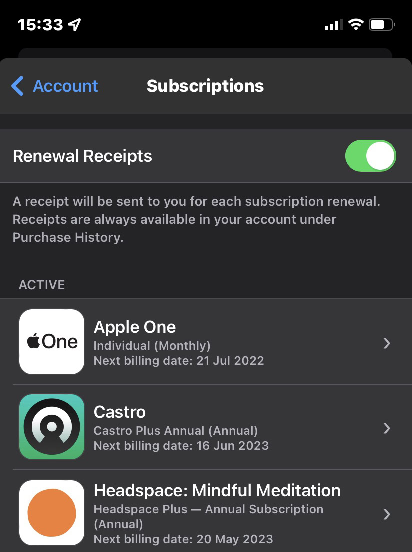 ios subscriptions list