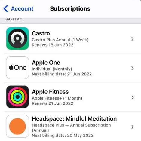 ios subscriptions page