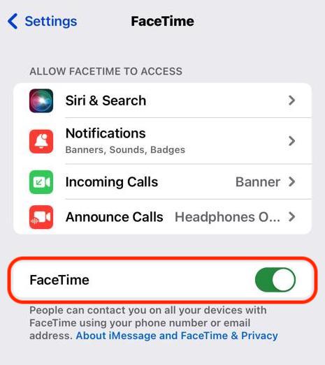 ios turn off facetime