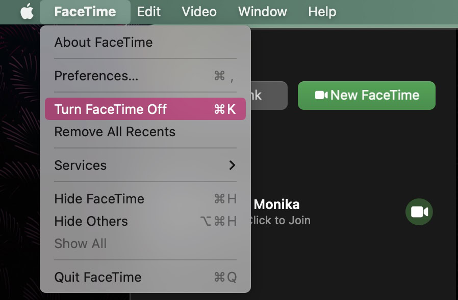 mac turn off facetime