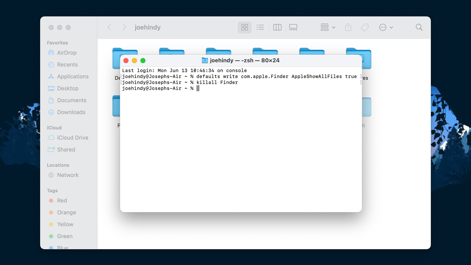 macOS show hidden files through terminal
