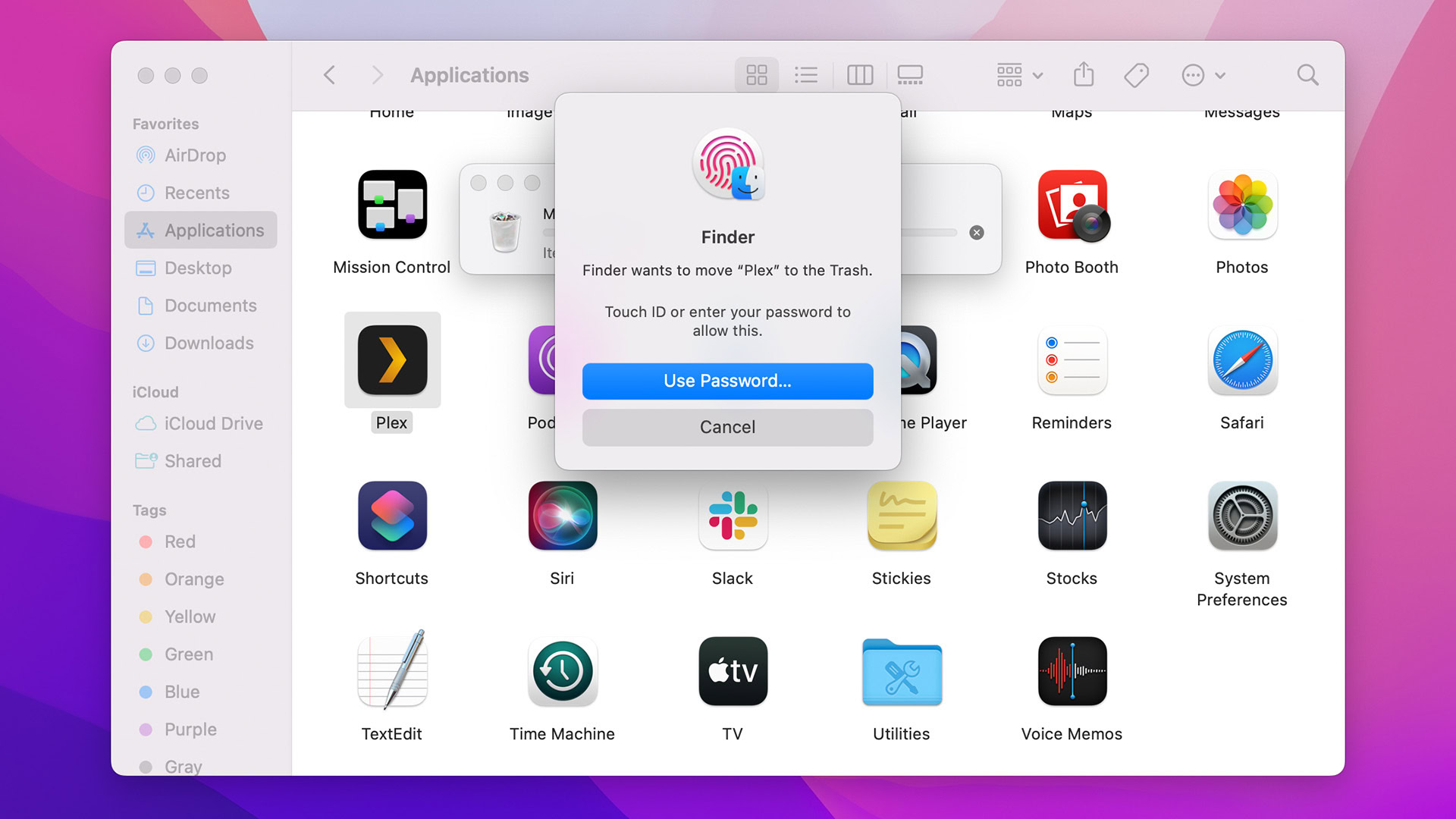 macOS uninstall app dialog box