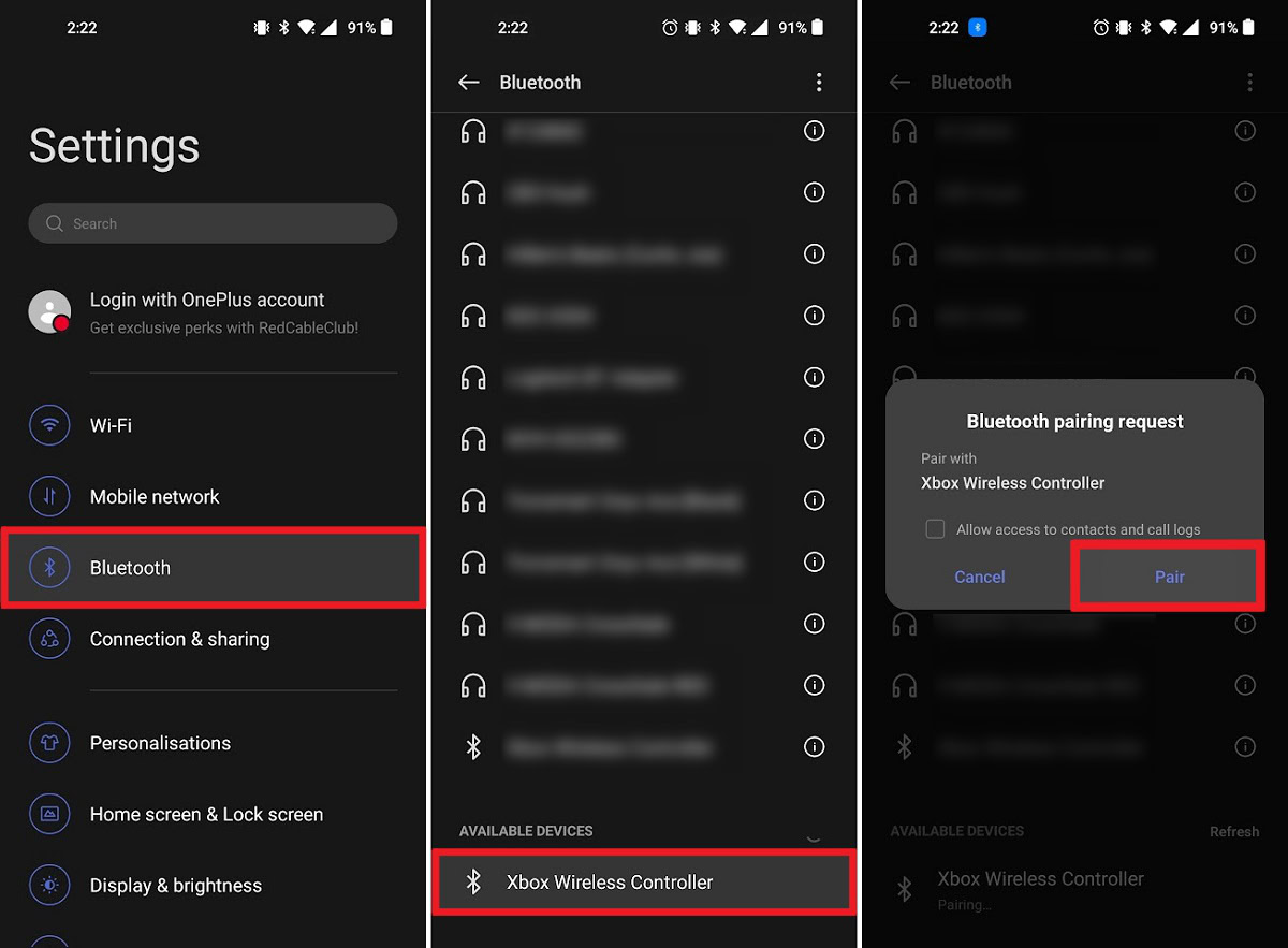 pair controller via settings