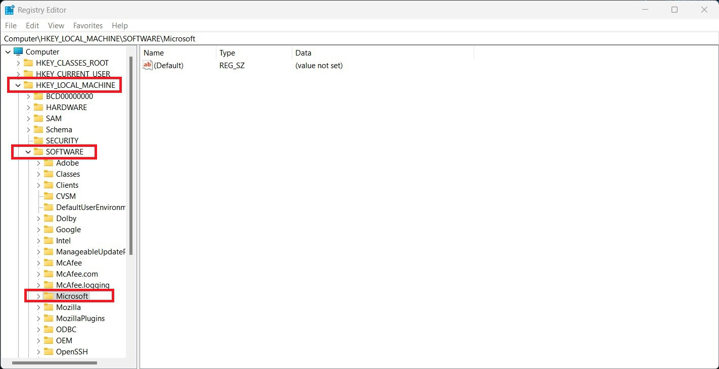 registry editor pathway