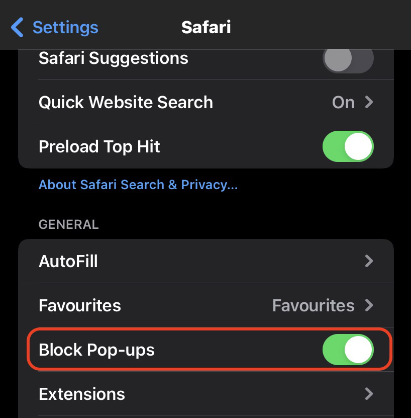 safari ios block pop ups