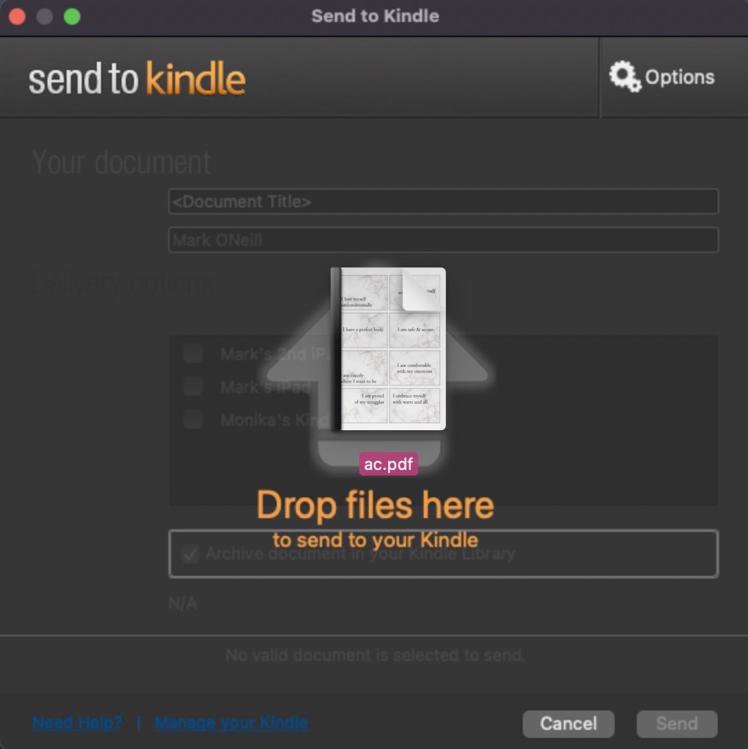 send pdf file to kindle mac