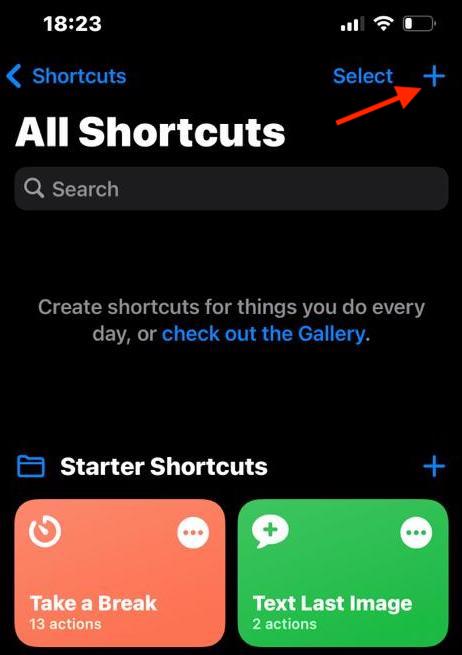 start new ios shortcut