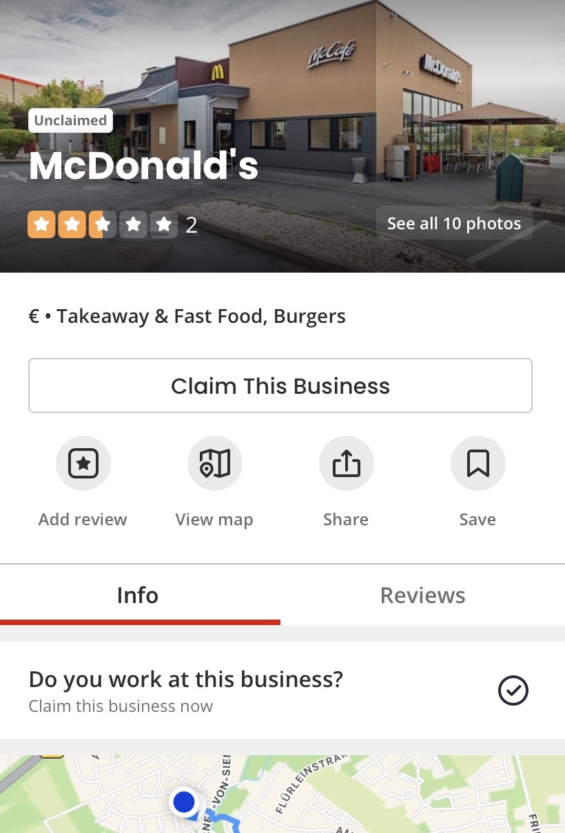 yelp app business page