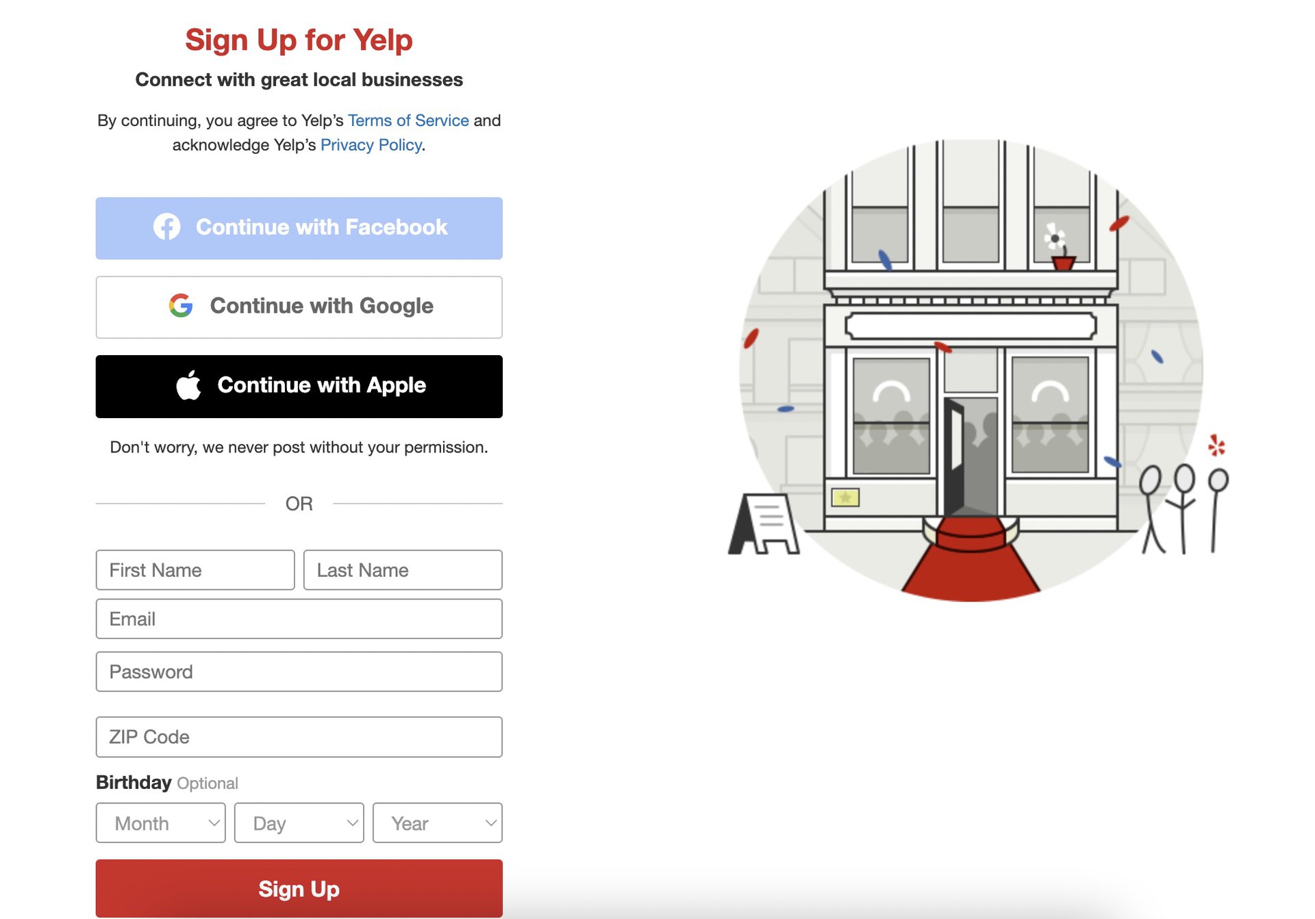 yelp homepage signup