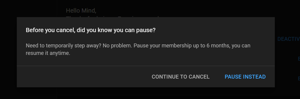 youtube premium pause