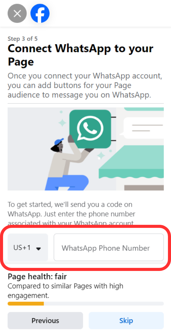 Facebook create a page finish setting up your page add whatsapp numbers