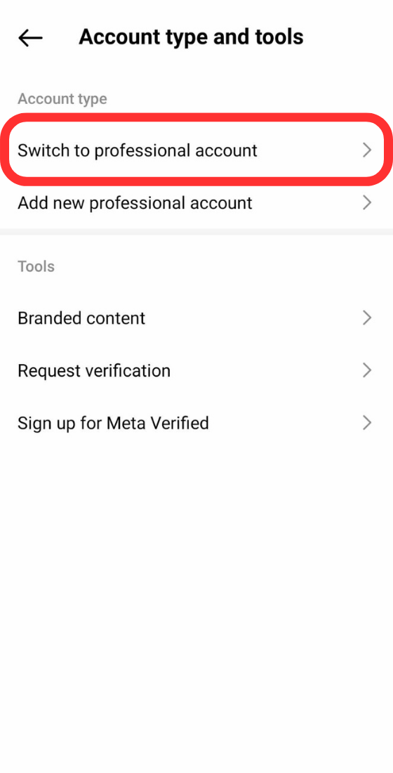 Instagram settings and privacy account type and tools switch to professional account