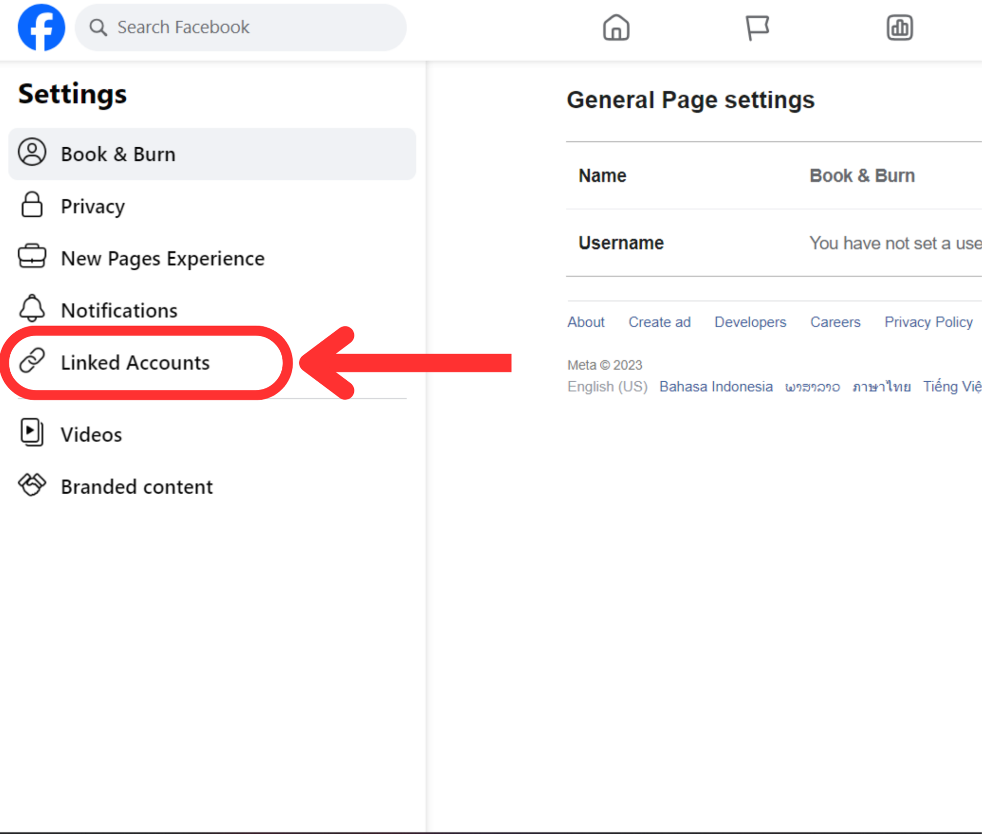 facebook page settings linked accounts