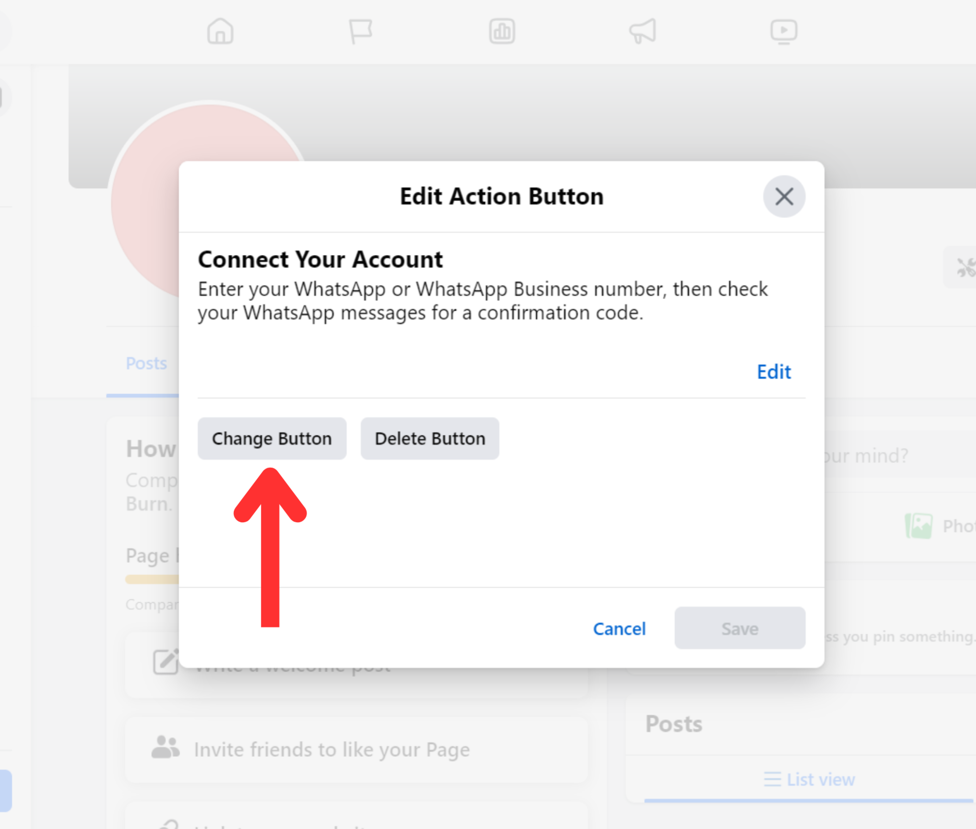Facebook page edit action button section change button
