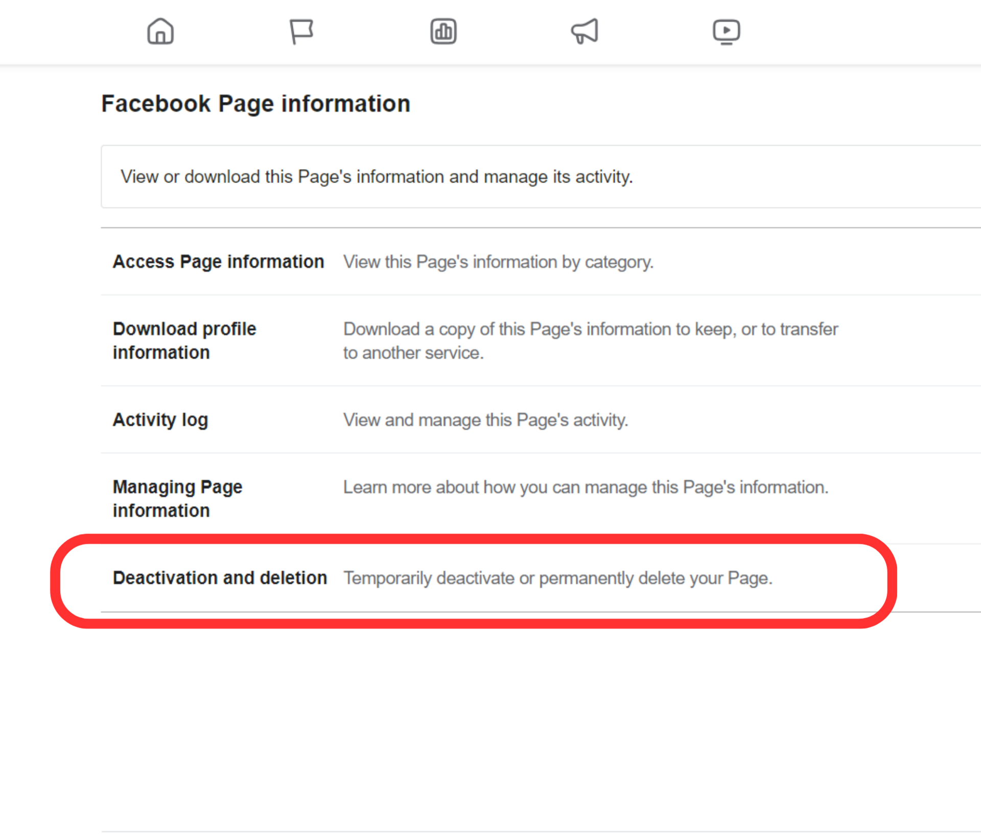 Facebook page privacy settings deactivation and deletion