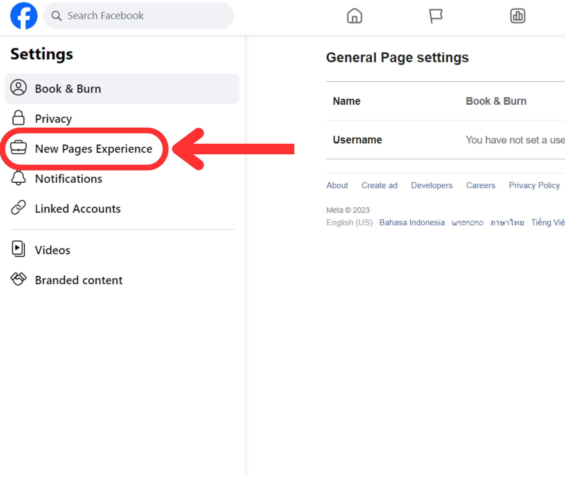 facebook page settings new pages experience