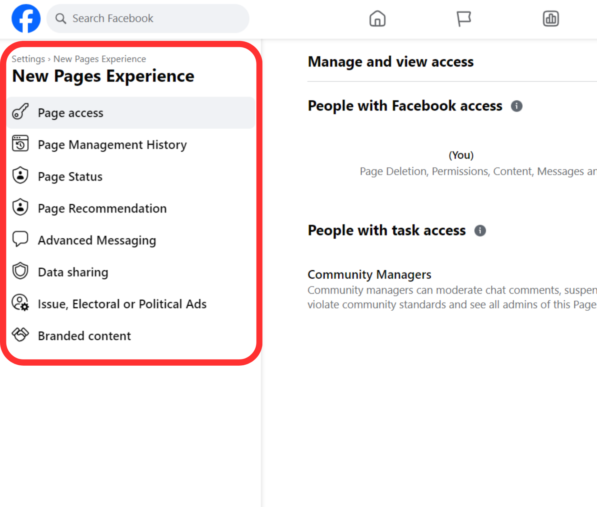 facebook page new pages experience settings