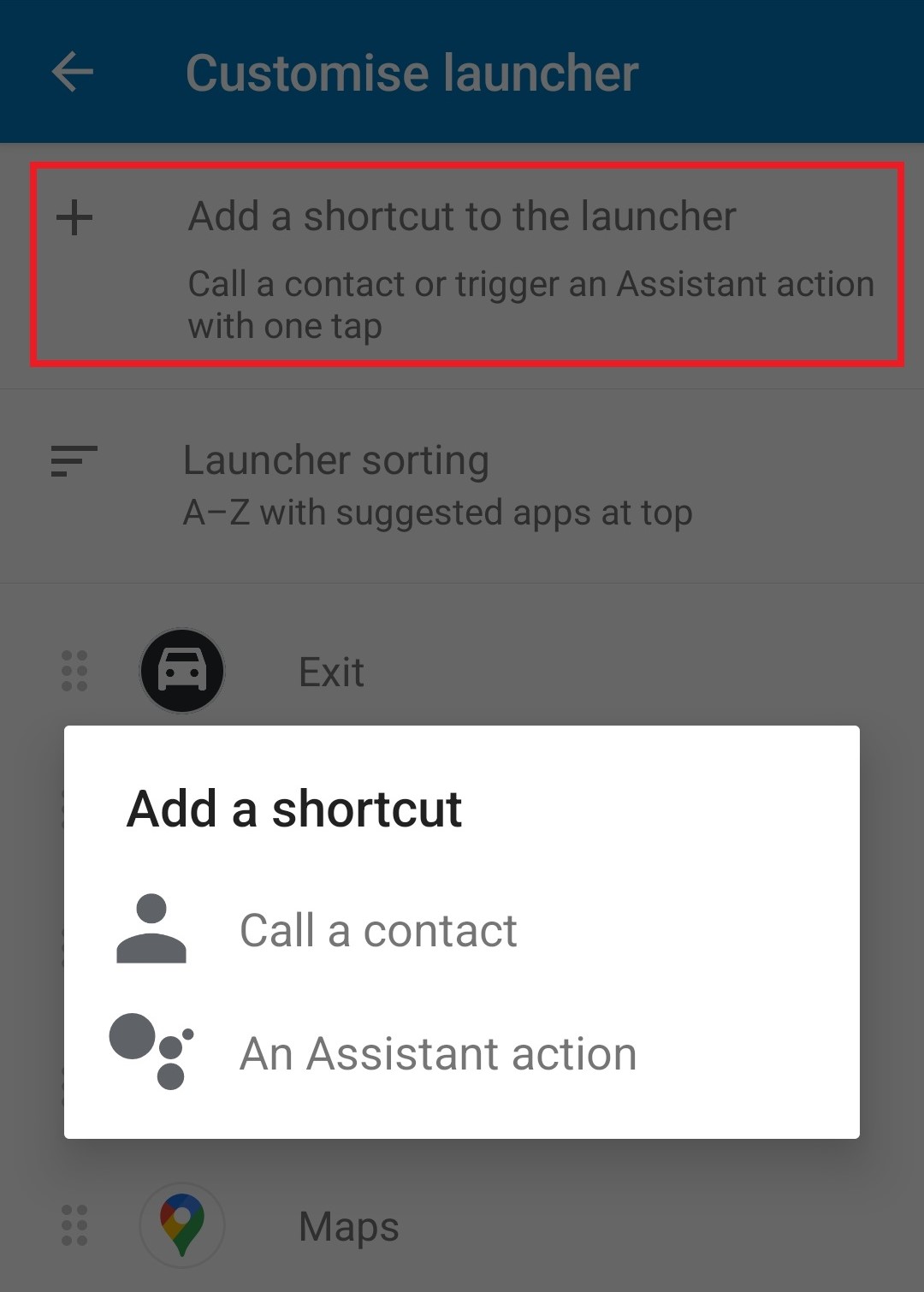 Android Auto add shortcut