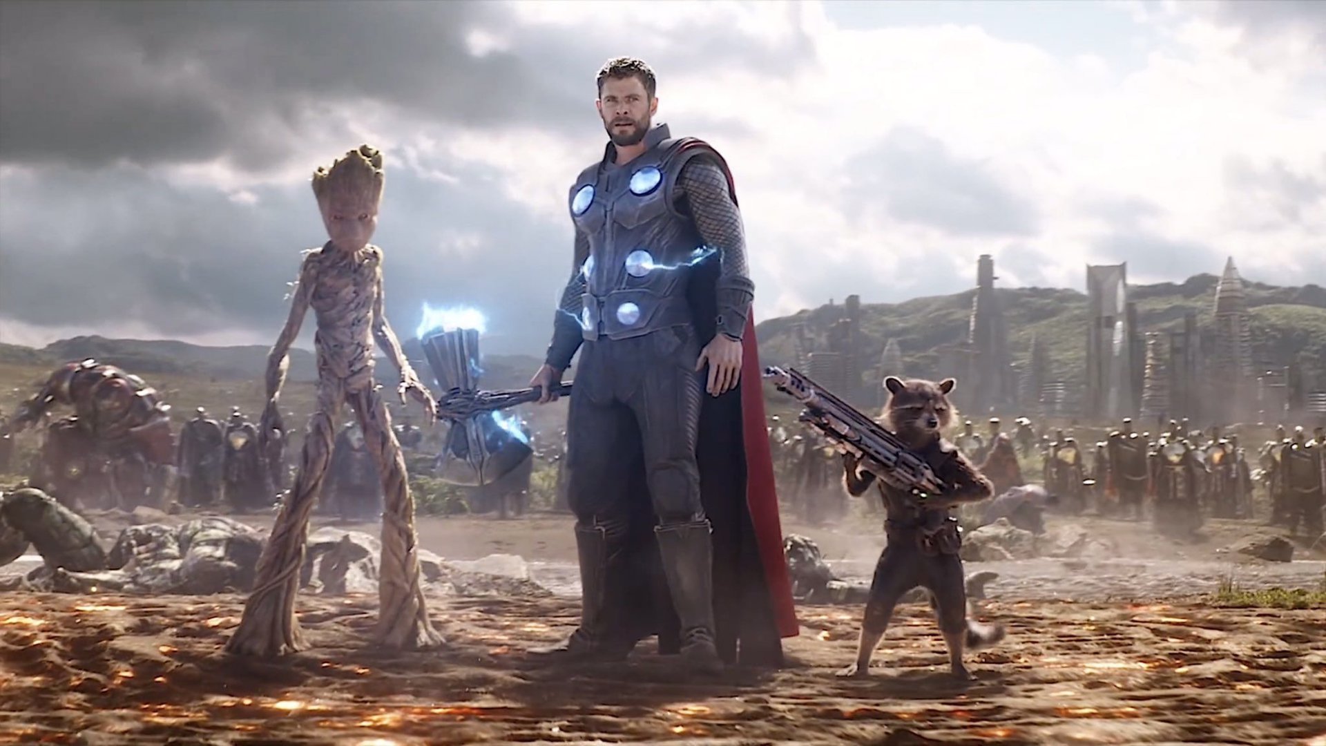 Thor, Groot, and Rocket in Wakanda in Avengers: Infinity War - movies to watch before Thor: Love and Thunder