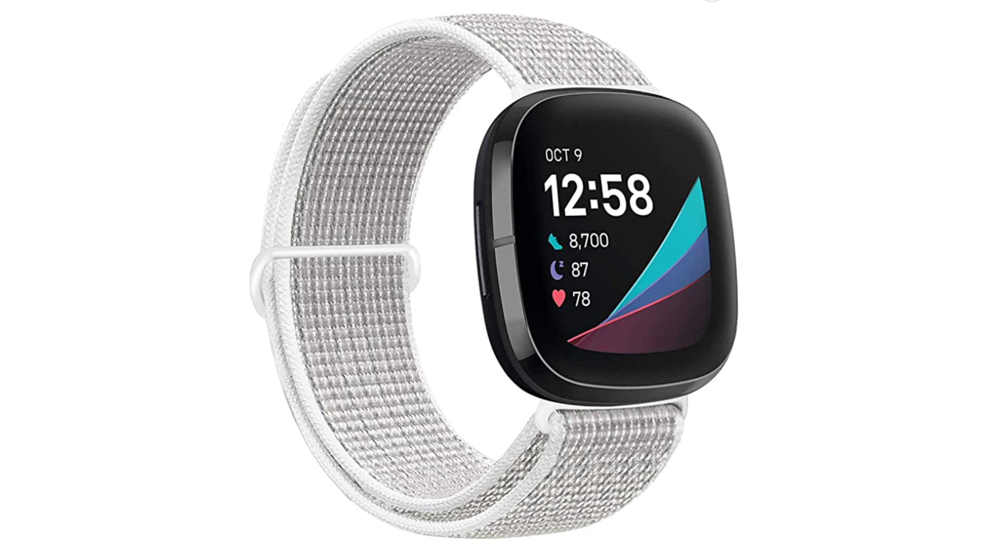 An Avod nylon Fitbit replacement band in white.