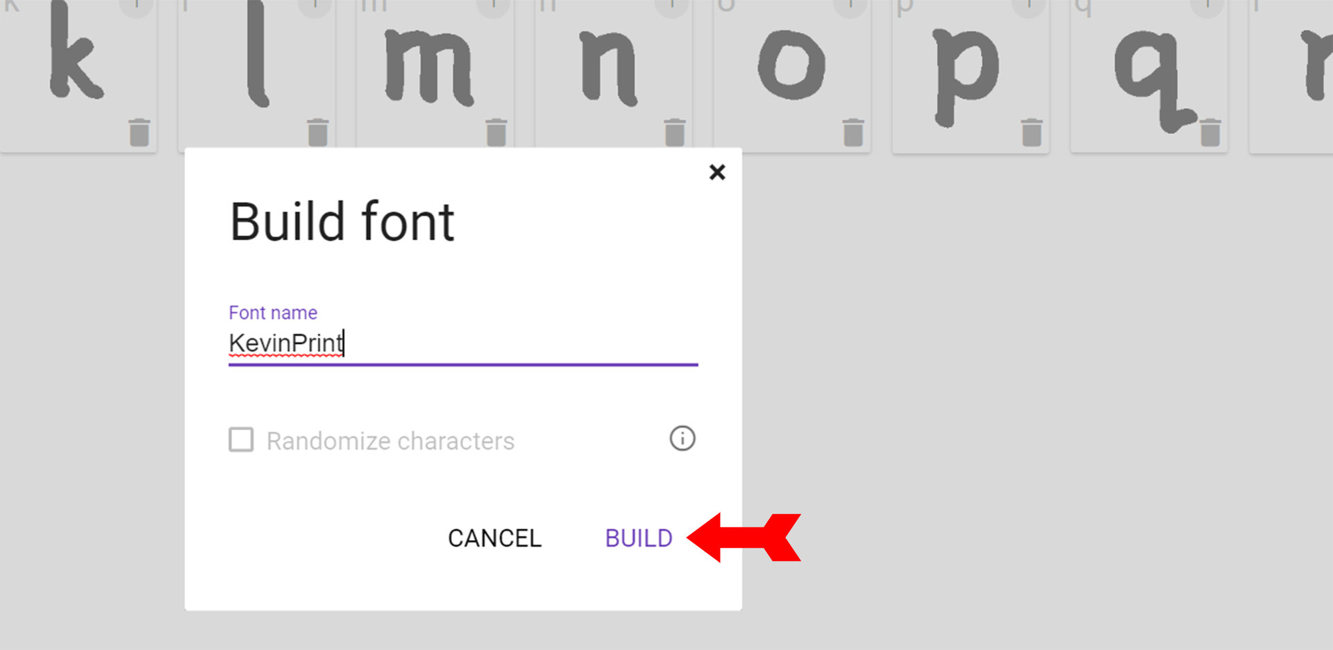 Calligraphr Build Font Button