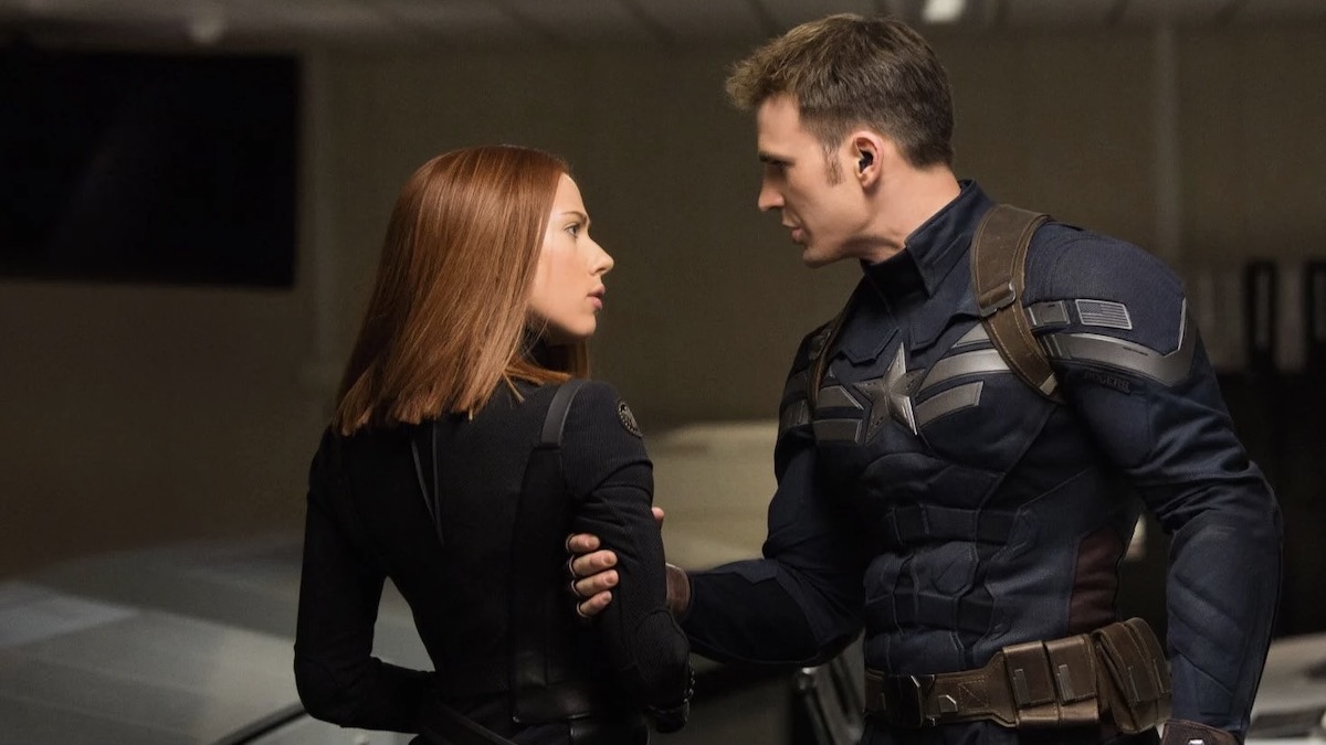 Chris Evans and Scarlett Johansson in Captain America: The Winter Soldier - movies like Gray Man