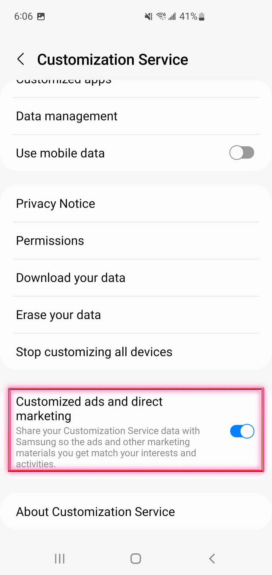 Disable personalized Samsung ads 3