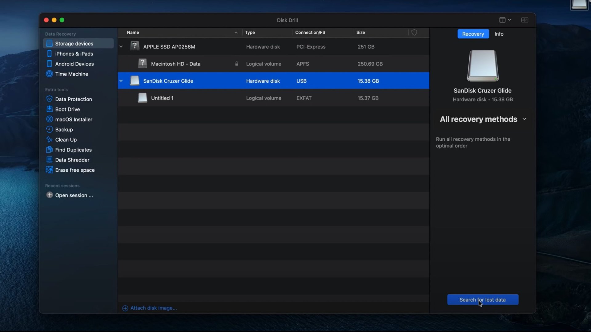 Opciones de Disk Drill para macOS