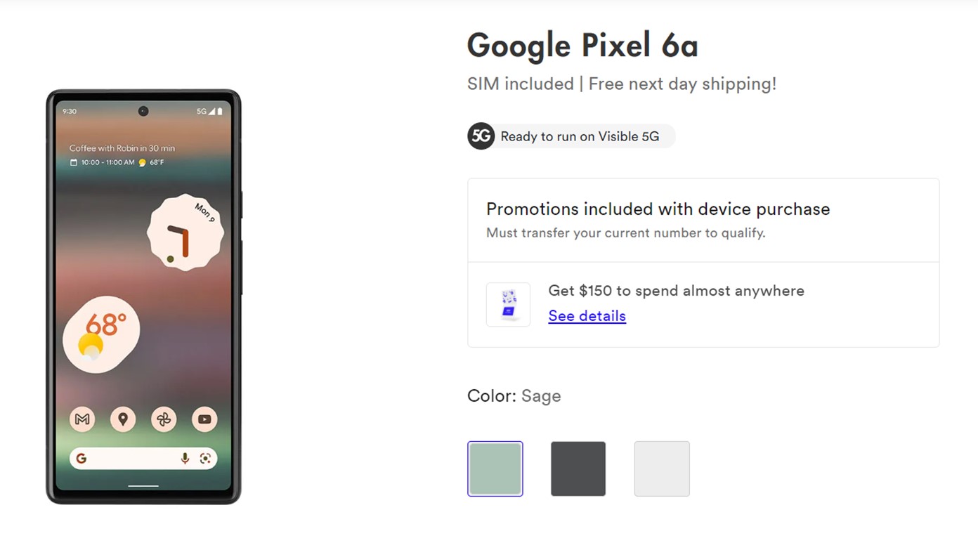 Google Pixel 6a visual display