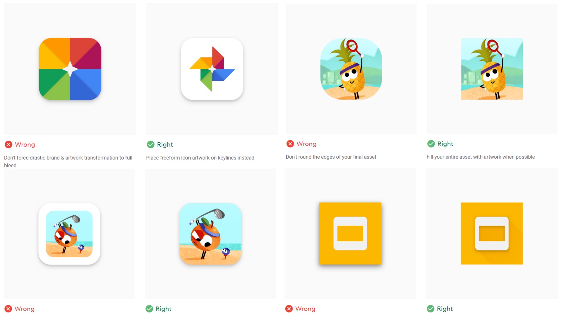 Google Play icon design specifications example of right and wrong