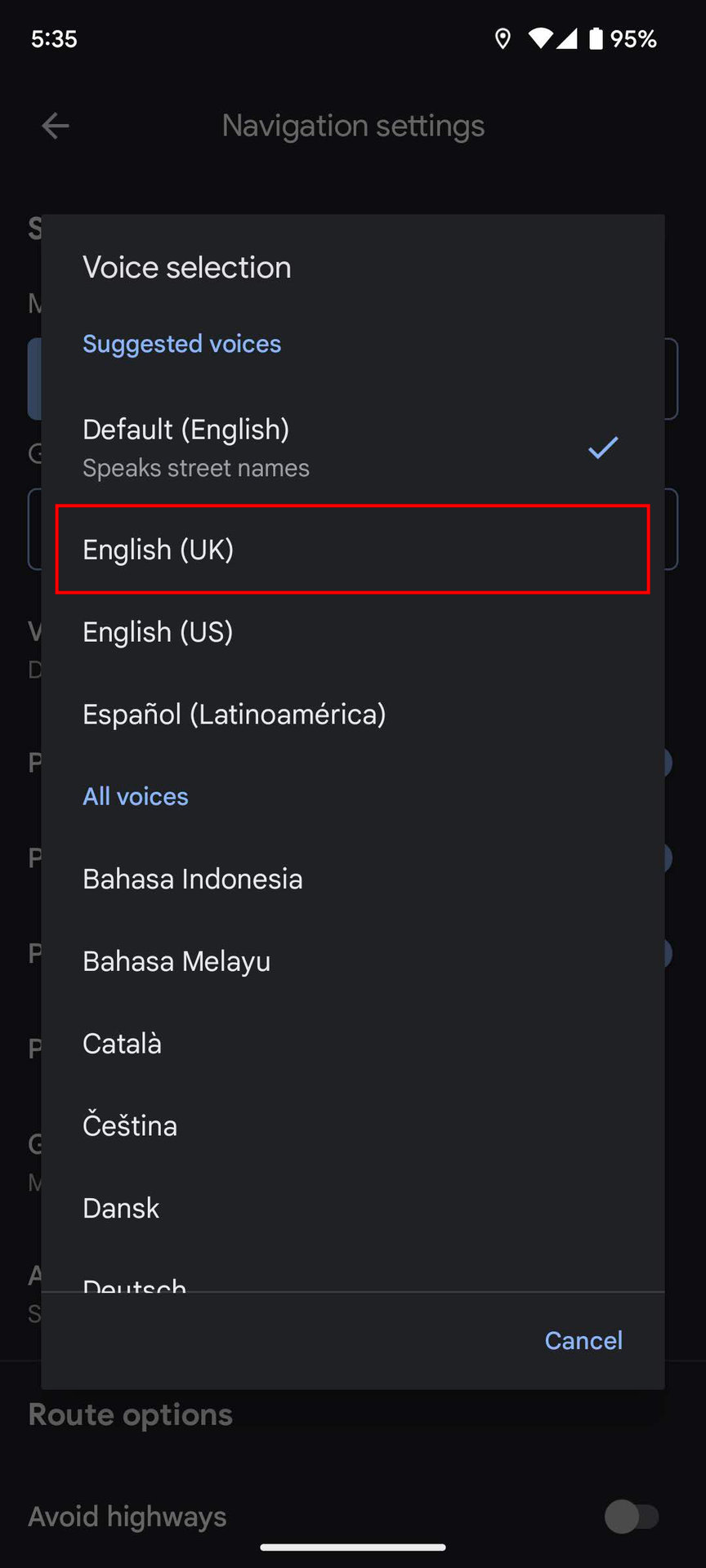 How to change the Google Maps voice language on Android (5)
