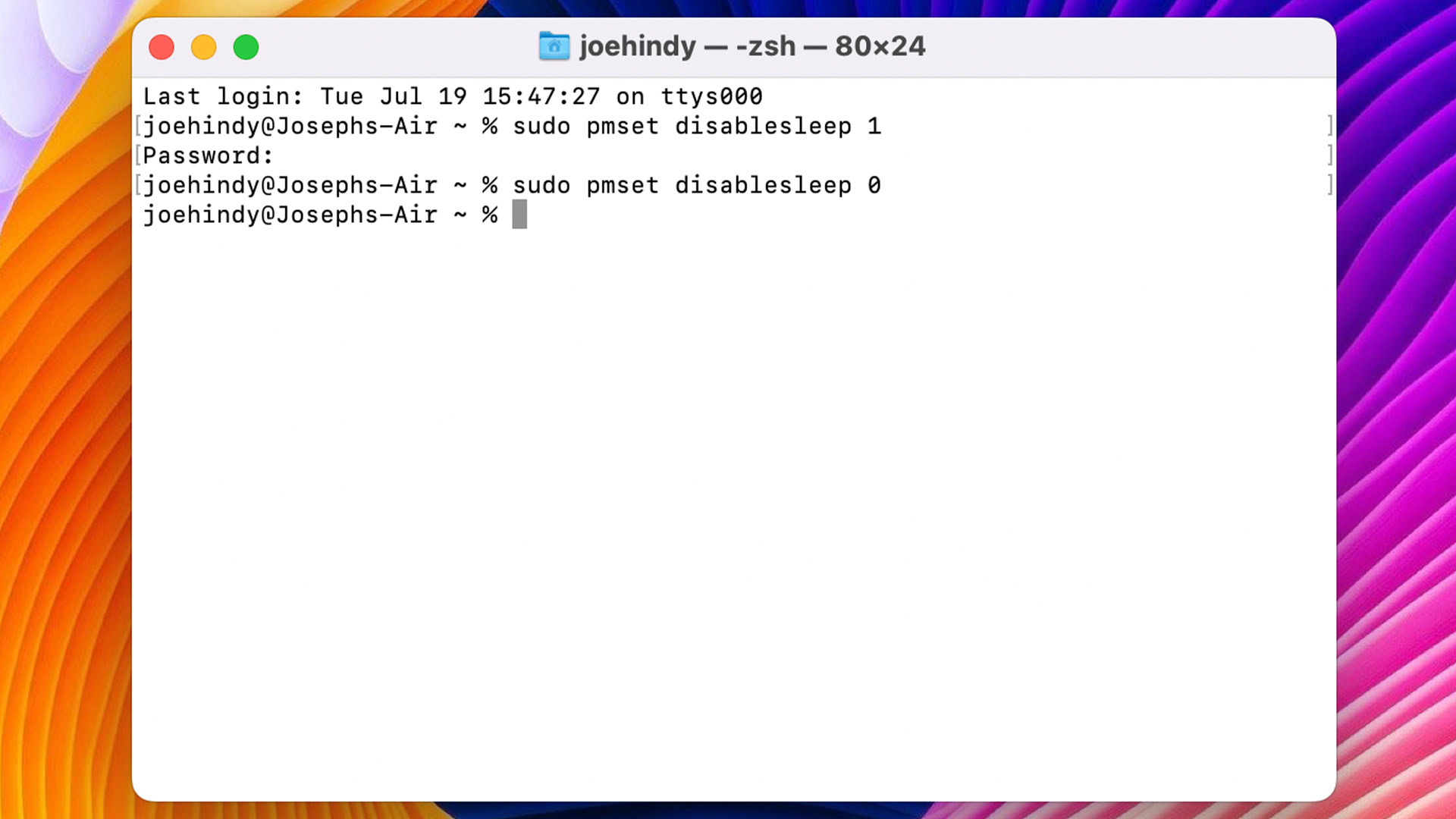 Macbook Terminal PMSET Disable Sleep