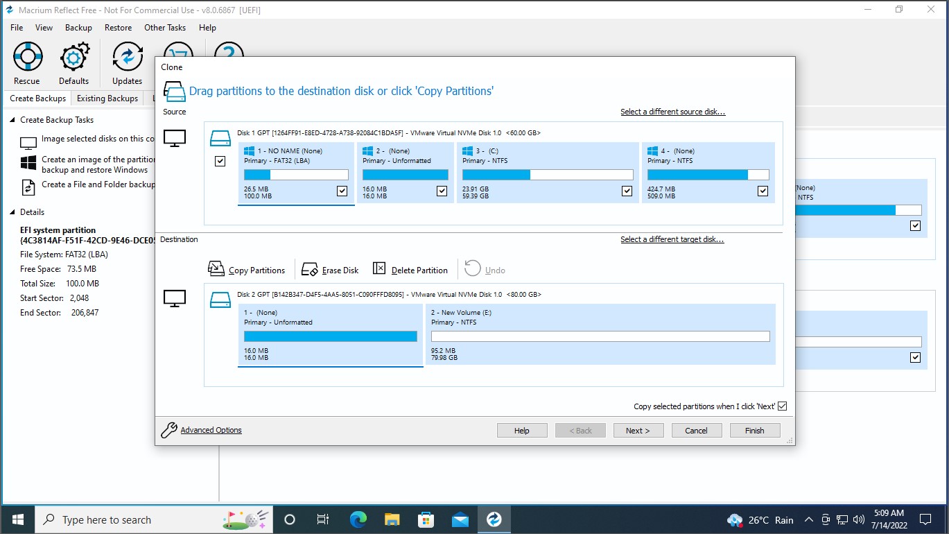 Maricum Reflect Clone hard drive drive selected