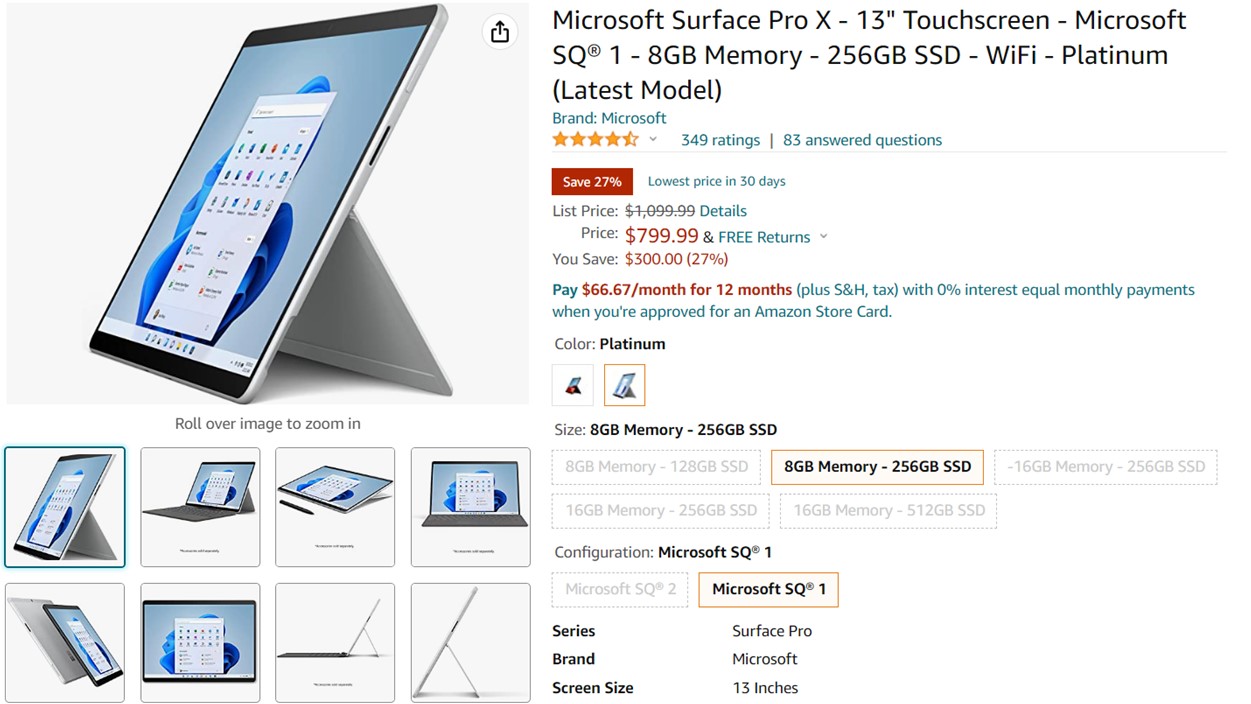 Microsoft Surface Pro X Amazon Deal