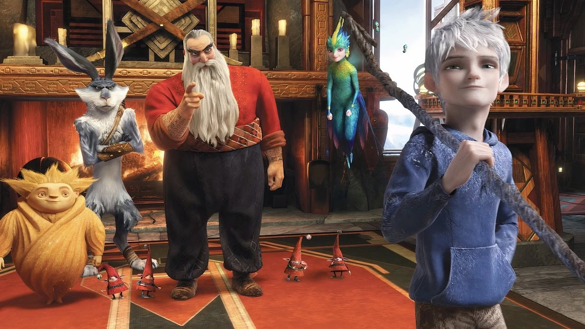 Animated mythical characters including Santa Claus and the Easter Bunny in Rise of the Guardians