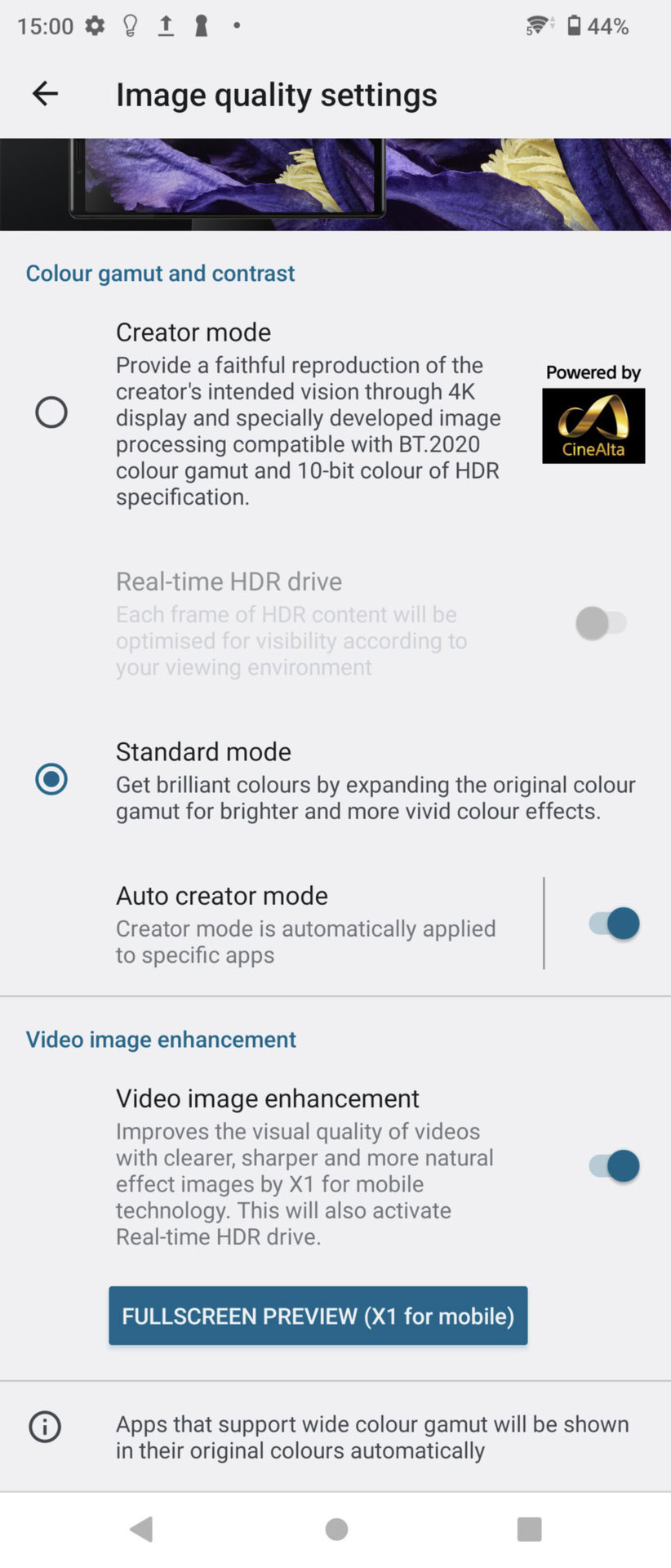 Sony Xperia 1 IV display settings