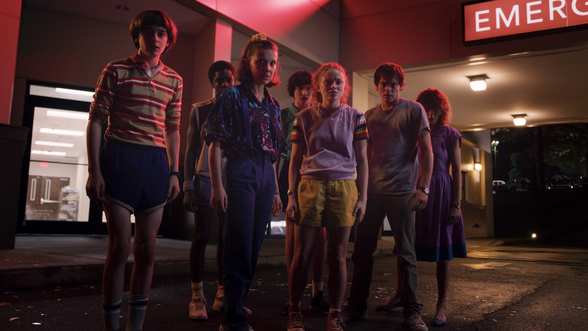 The kids from Stranger Things outside the emergency room - shows like paper girls