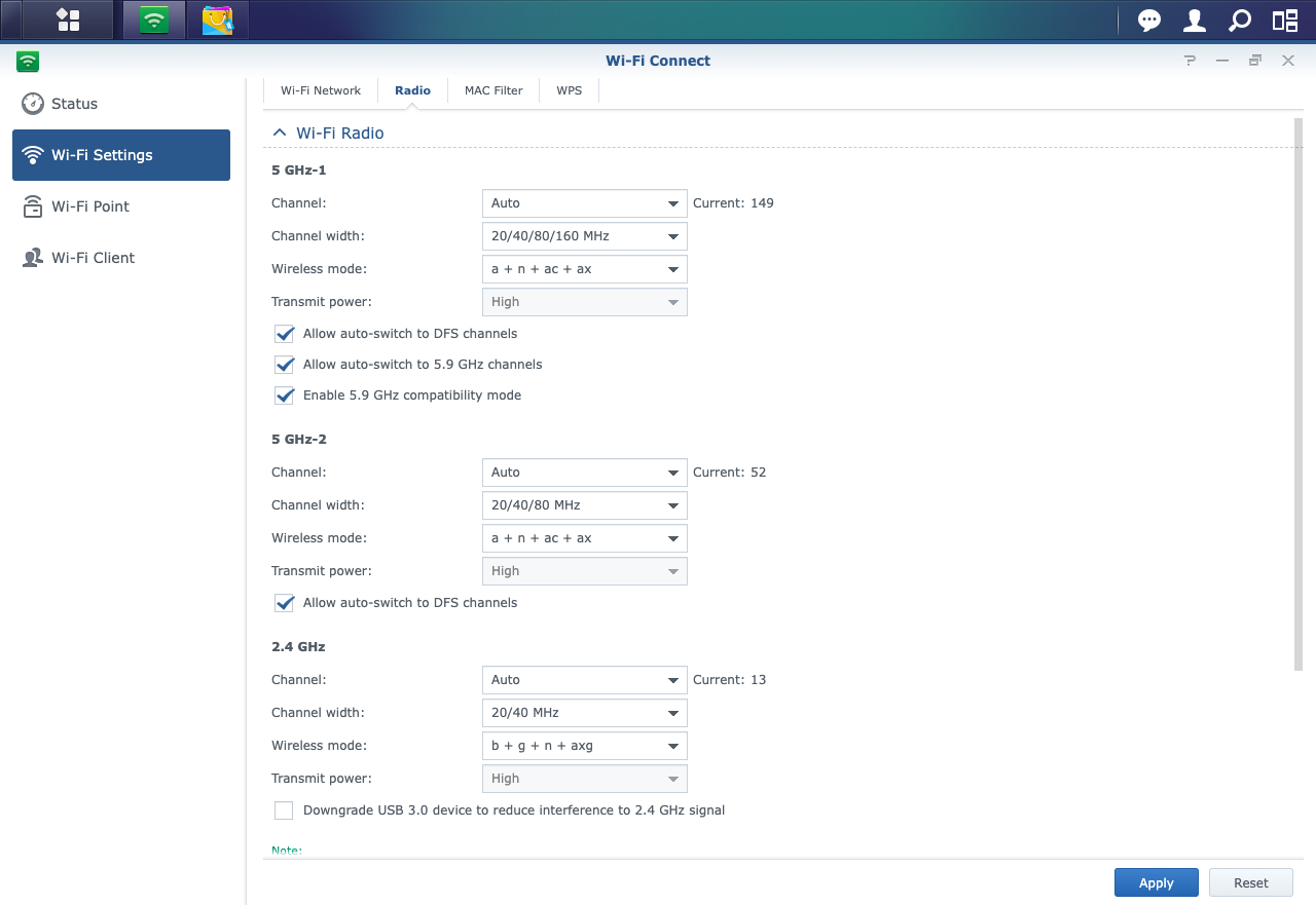 Synology RT6600AX wifi radios