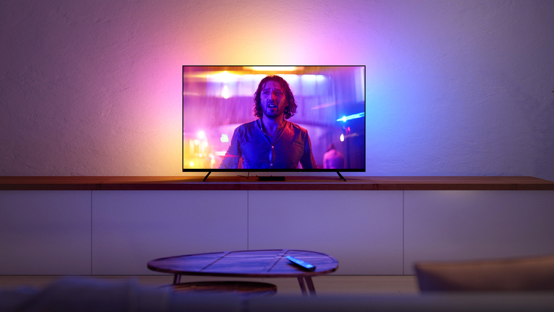 The Philips Hue Gradient Lightstrip synced with a TV