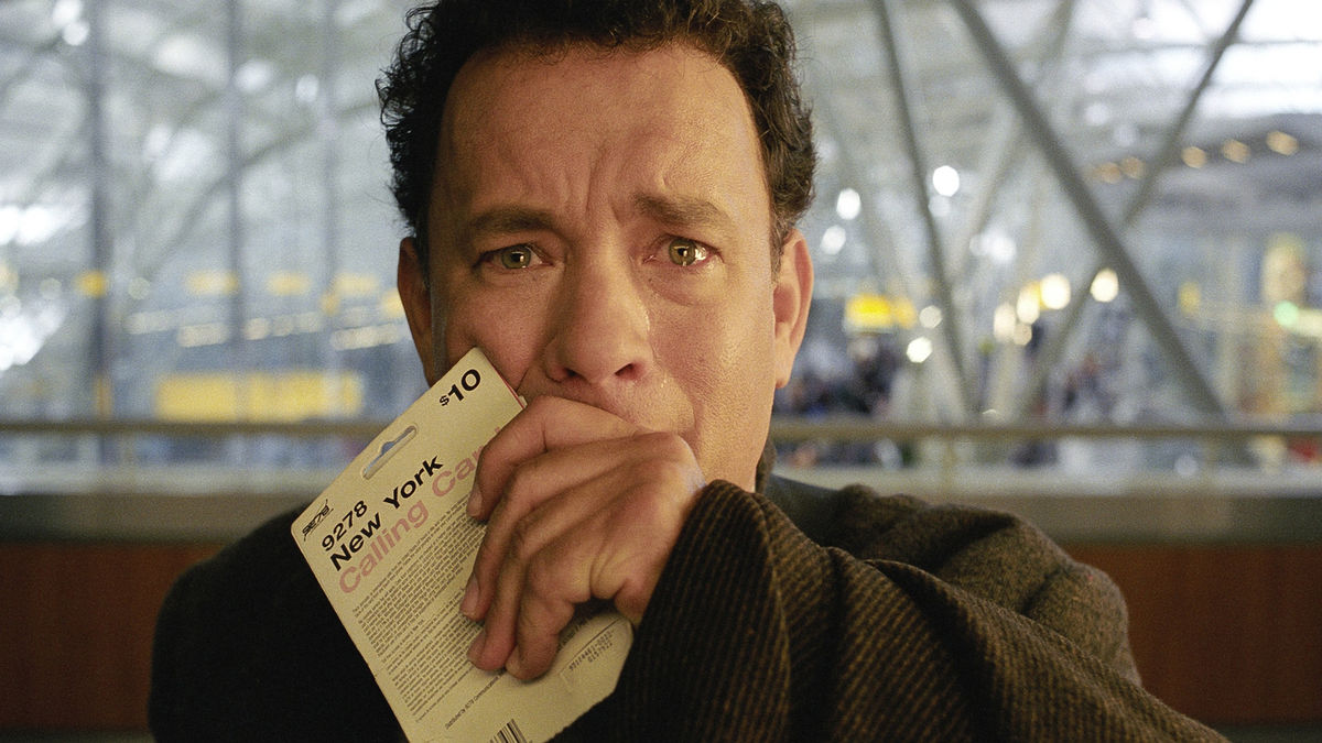 Tom Hanks crying in an airport terminal in The Terminal
