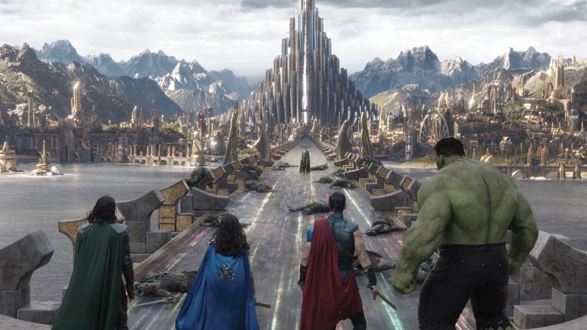 The Revengers stand on the rainbow bridge in Thor: Ragnarok - watch before she-hulk