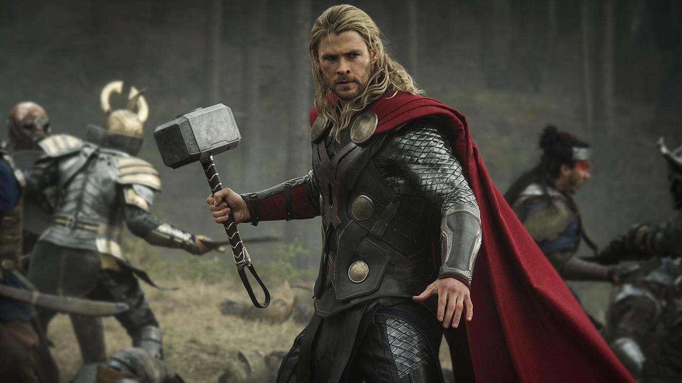 Thor on a battlefield in Thor: The Dark World