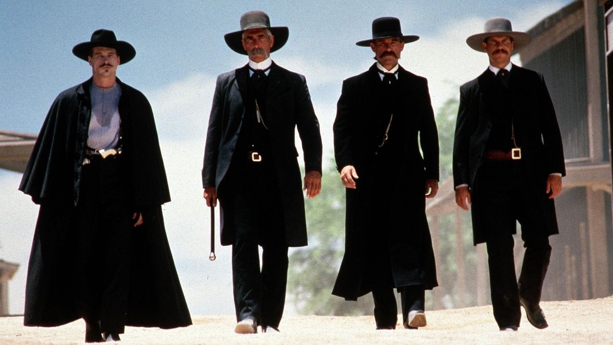 Four cowboys walk toward a gunfight in Tombstone - best classic movies on Amazon Prime Video