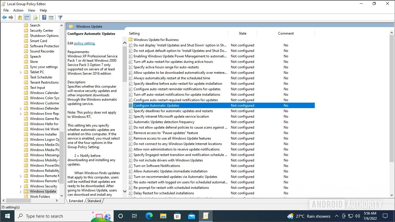 Windows 10 group policy editor Windows update