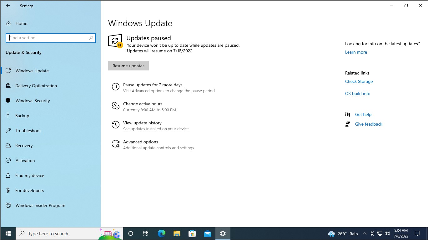 Windows 10 update paused